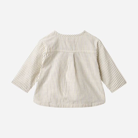 Sold at Bombon Shop, designed by Wheat, blue stripe organic cotton kids long sleeve button-down shirt with vertical blue stripes.