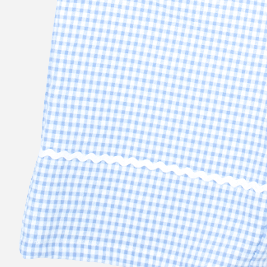 sold at Bombon shop, designed by Fina Ejerique brand, blue gingham pants for toddlers are perfect for spring and summer. zoom view