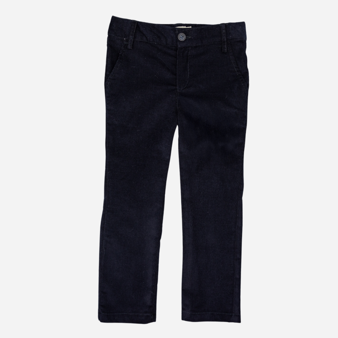 Sold at Bombon shop, designed by Fina Ejerique, navy corduroy trousers with slim fit and classic design. front