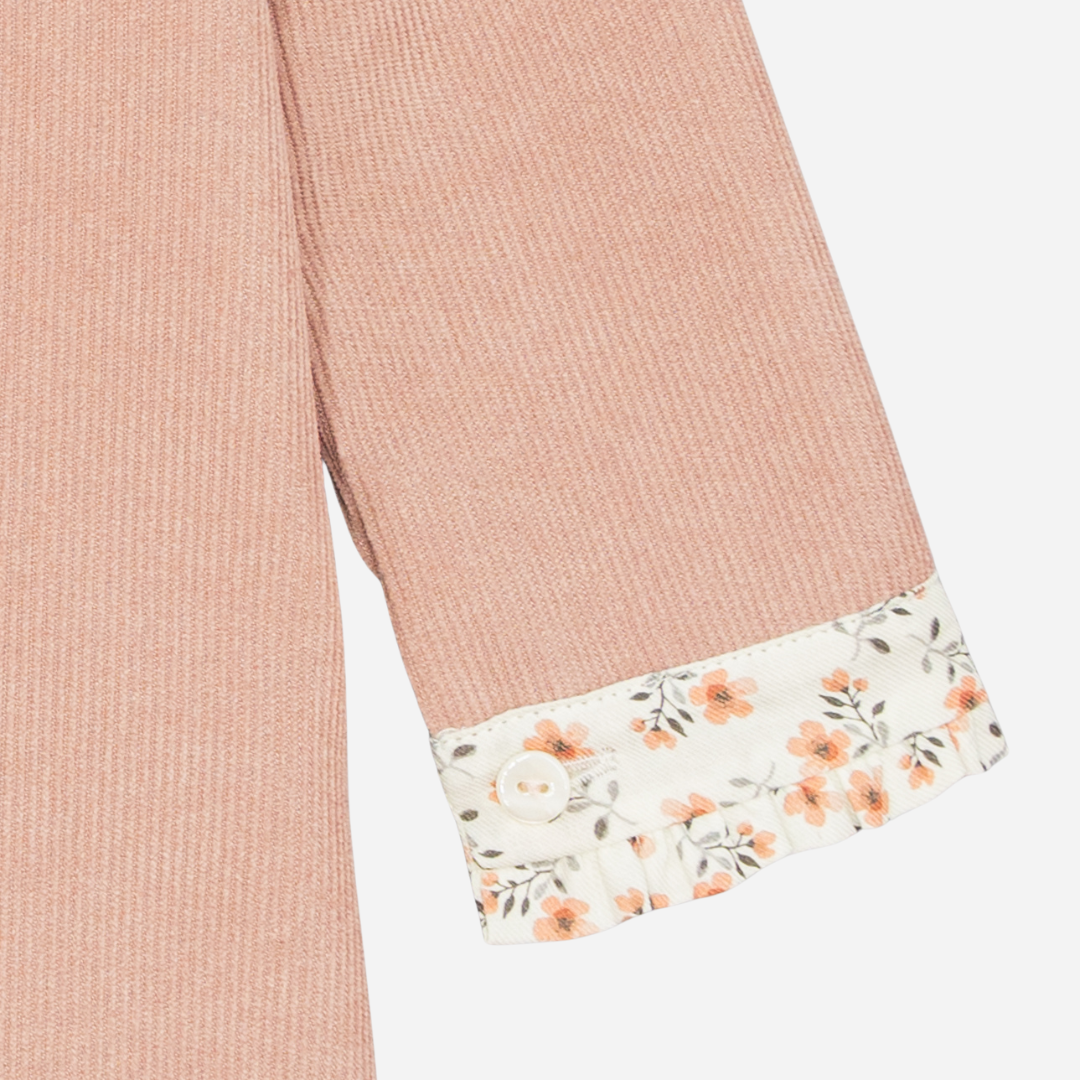 Pink Corduroy Girl Dress | Floral Print Bow
