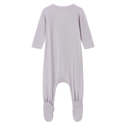 Sold at Bombon shop, designed by Mar Mar Copenhagen, Rubello modal footed baby onesie in Sweet Violet ribbed fabric