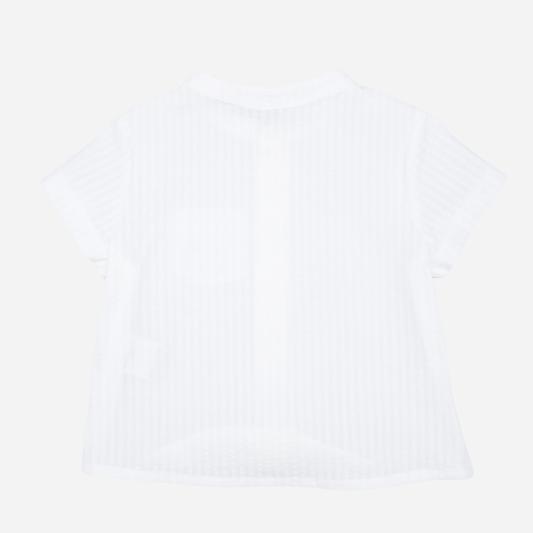 Sold at Bombon shop, designed by Fina Ejerique brand, white short sleeve shirt for babies and toddlers perfect for spring and summer. Back view