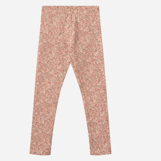 Sold at Bombon shop, designed by Wheat, these floral leggings feature a delicate dusty pink print and a comfy elastic waistband. front