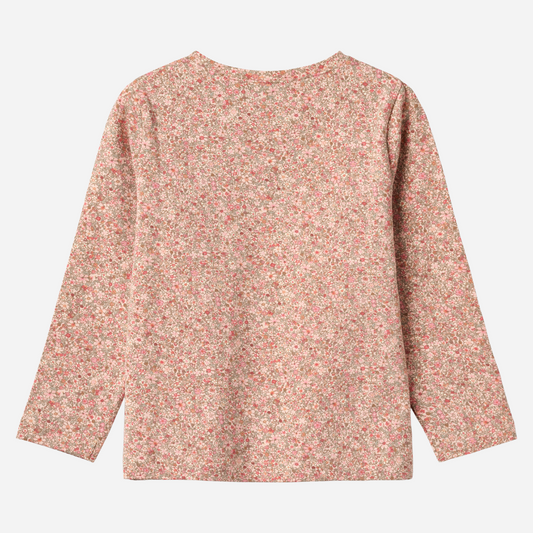 Sold at Bombon shop, designed by Wheat, this long-sleeve top features a delicate dusty pink floral print on a soft cotton blend. back