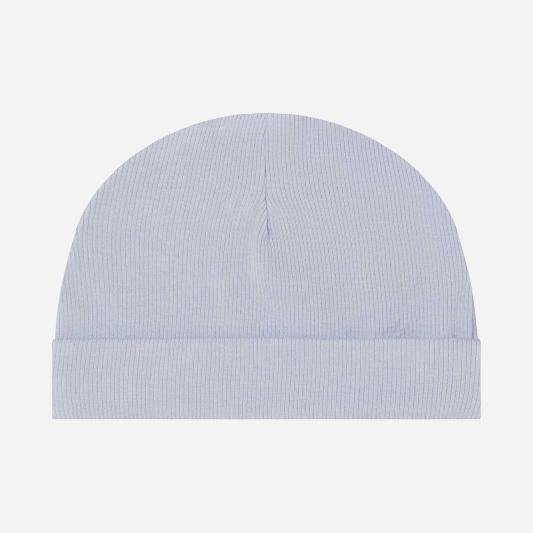 Sold at Bombon shop, designed by Mar Mar Copenhagen, Aiko ribbed modal baby hat in Blue Mist