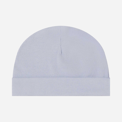 Sold at Bombon shop, designed by Mar Mar Copenhagen, Aiko ribbed modal baby hat in Blue Mist