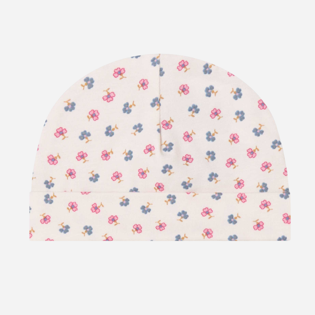 Sold at Bombon shop, designed by Mar Mar Copenhagen, Aiko baby hat in Mini Flower print modal and organic cotton blend