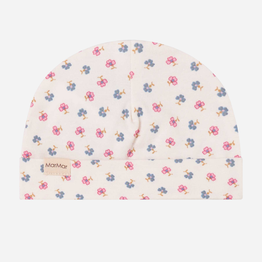 Sold at Bombon shop, designed by Mar Mar Copenhagen, Aiko baby hat in Mini Flower print modal and organic cotton blend