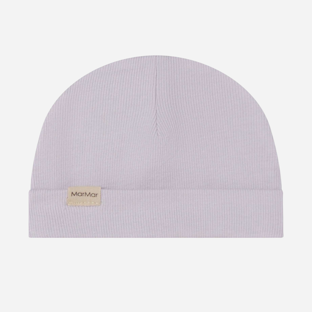 Sold at Bombon shop, designed by Mar Mar Copenhagen, Aiko ribbed modal baby hat in Sweet Violet