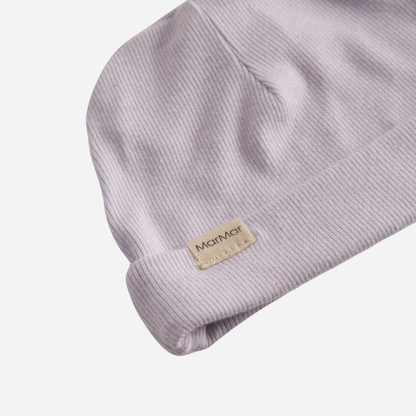 Sold at Bombon shop, designed by Mar Mar Copenhagen, Aiko ribbed modal baby hat in Sweet Violet