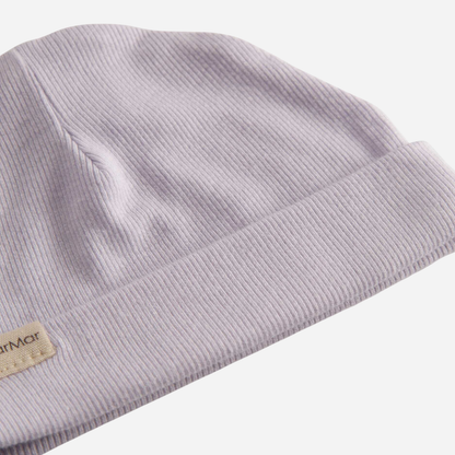 Sold at Bombon shop, designed by Mar Mar Copenhagen, Aiko ribbed modal baby hat in Sweet Violet