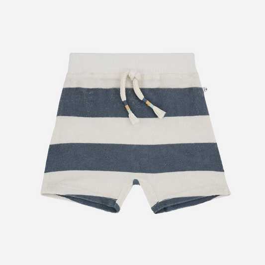 sold at Bombon shop, designed by 1+ in the family, these blue and white striped shorts boy baby boys and toddlers are perfect for spring and summer. front view