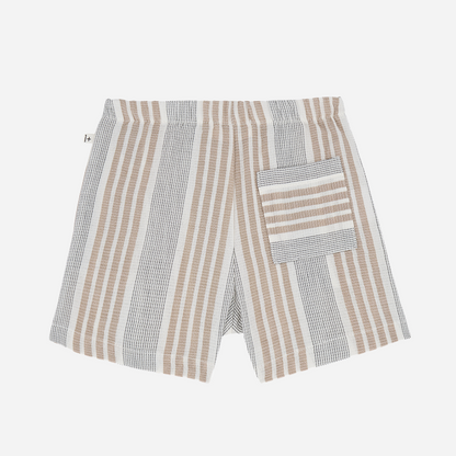 Sold at Bombon shop, designed by 1+ int he family brand, these stiped bermuda shorts for baby boys and toddlers is perfect for spring and summer. back view