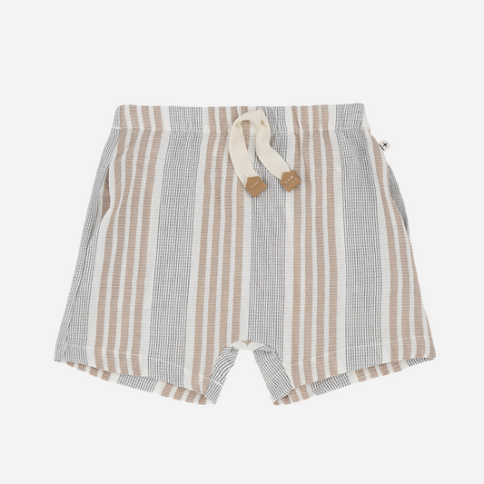 Sold at Bombon shop, designed by 1+ int he family brand, these stiped bermuda shorts for baby boys and toddlers is perfect for spring and summer. front view