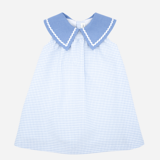 sold at Bombon shop, desgned by Fina Ejerique brand, blue gingham sailor dress is perfect for spring and summer. front view