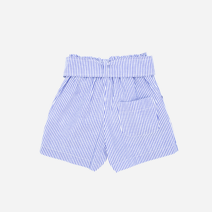 sold at Bombon shop, designed by Fina Ejerique brand, blue striped shorts for girls are perfect for spring and summer. back view