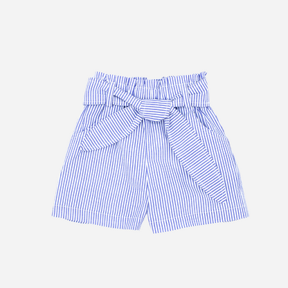 sold at Bombon shop, designed by Fina Ejerique brand, blue striped shorts for girls are perfect for spring and summer. front view