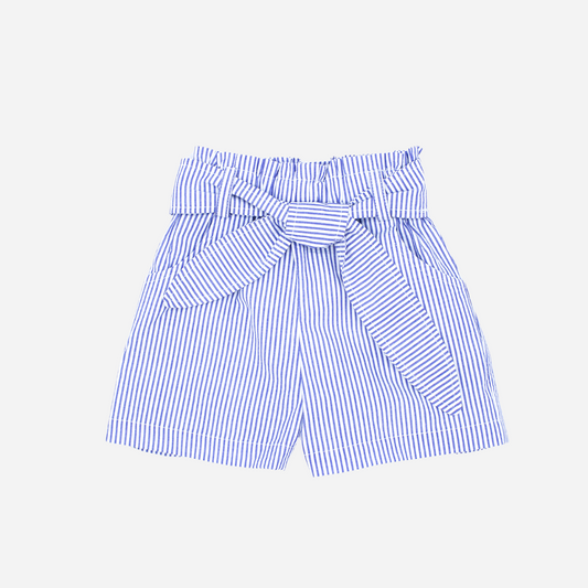 sold at Bombon shop, designed by Fina Ejerique brand, blue striped shorts for girls are perfect for spring and summer. front view