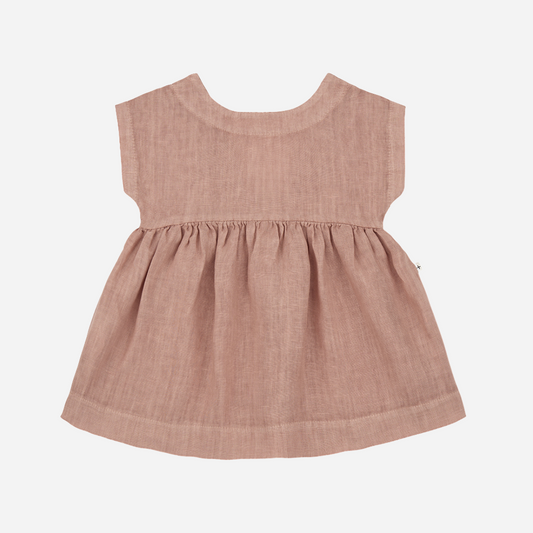 Sold at bombon shop, designed by 1+ in the family brand. this coral dress for baby girls and toddlers is perfect for spring and summer. front view