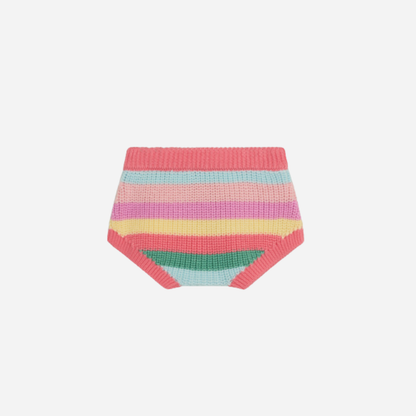 sold at Bombon, designed by The New Society baby two-piece set in flamingo pink multicolor stripes in 100% organic cotton matching sibling look