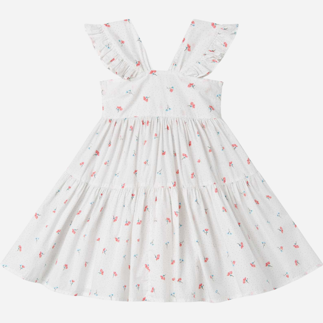 Sold at Bombon shop, designed by Mar Mar Copenhagen, Dalani children’s dress in Poppy print with ruffled straps