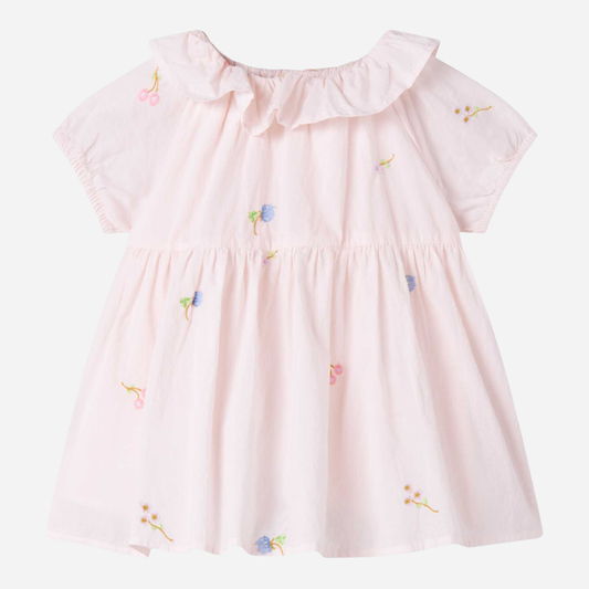 Sold at Bombon shop, designed by Mar Mar Copenhagen, Dalino baby dress in Summer Embroidery with ruffled collar
