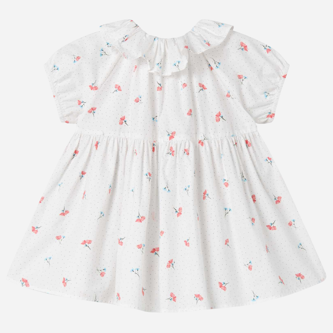 Sold at Bombon shop, designed by Mar Mar Copenhagen, Dalino baby dress in Poppy print with ruffled collar