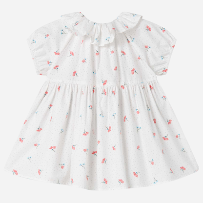 Sold at Bombon shop, designed by Mar Mar Copenhagen, Dalino baby dress in Poppy print with ruffled collar