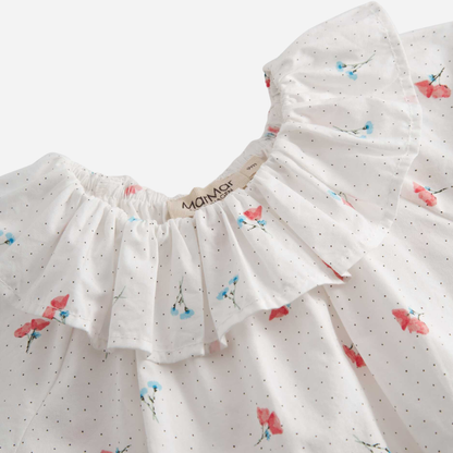 Sold at Bombon shop, designed by Mar Mar Copenhagen, Dalino baby dress in Poppy print with ruffled collar