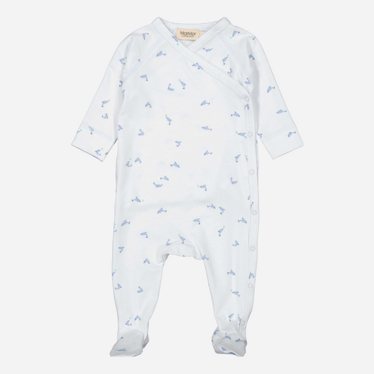 Sold at Bombon shop, designed by Mar Mar Copenhagen brand, this soft jumpsuit with feet in a cute dolphin print for baby boys is perfect for any occasion. 