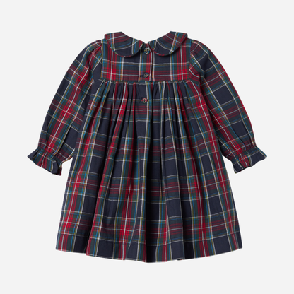 Sold at Bombon shop, designed by MarMar Copenhagen. Red and navy check long-sleeve cotton dress with Peter Pan collar, pairs perfectly with the matching red cardigan.