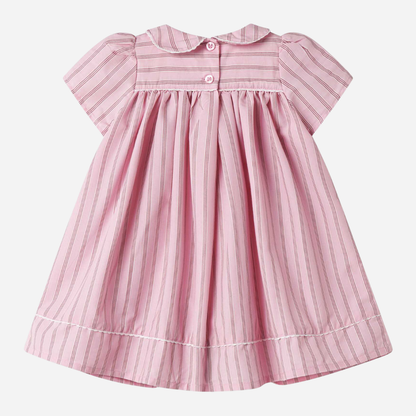 Sold at Bombon shop, designed by Mar Mar Copenhagen, Dulla baby dress in Bonbon Pink Stripes with puff sleeves