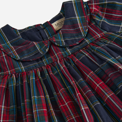 Sold at Bombon shop, designed by MarMar Copenhagen. Red and navy check long-sleeve cotton dress with Peter Pan collar, pairs perfectly with the matching red cardigan.