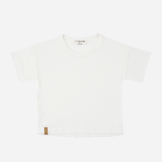Sold at Bombon Shop, designed by 1+ in the family, off-white baby short sleeve t-shirt with soft cotton fabric and minimalist design.