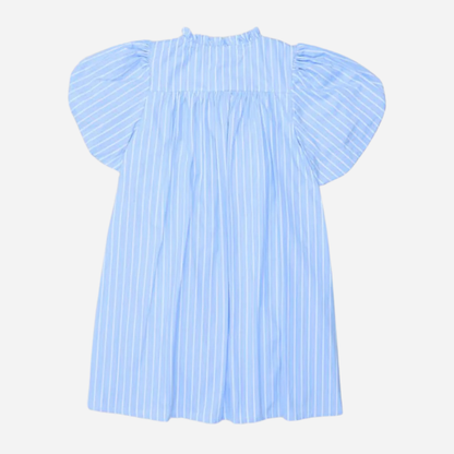 sold at Bombon, designed by The New Society blue striped girls dress with puff sleeves in soft cotton blend lightweight summer style