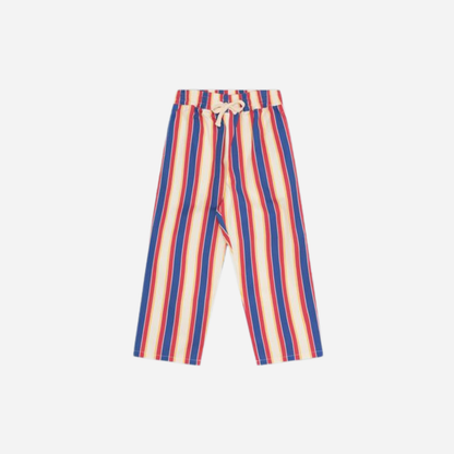 sold at Bombon, designed by The New Society kids striped pants in multicolor gorse stripes 100% cotton relaxed fit pairs with tilo t-shirt