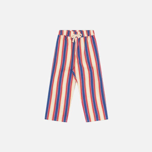 sold at Bombon, designed by The New Society kids striped pants in multicolor gorse stripes 100% cotton relaxed fit pairs with tilo t-shirt