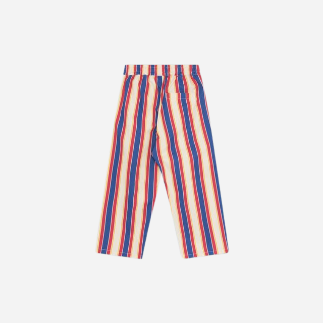 sold at Bombon, designed by The New Society kids striped pants in multicolor gorse stripes 100% cotton relaxed fit pairs with tilo t-shirt