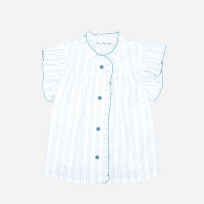 sold at Bombon shop, designed by Fina Ejerique brand, white and green flower blouse for babies and toddlers is perfect for summer. front view