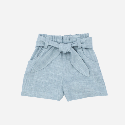 sold at Bombon shop, designed by Fina Ejerique brand, green linen shorts for girls are perfect for spring and summer. front view