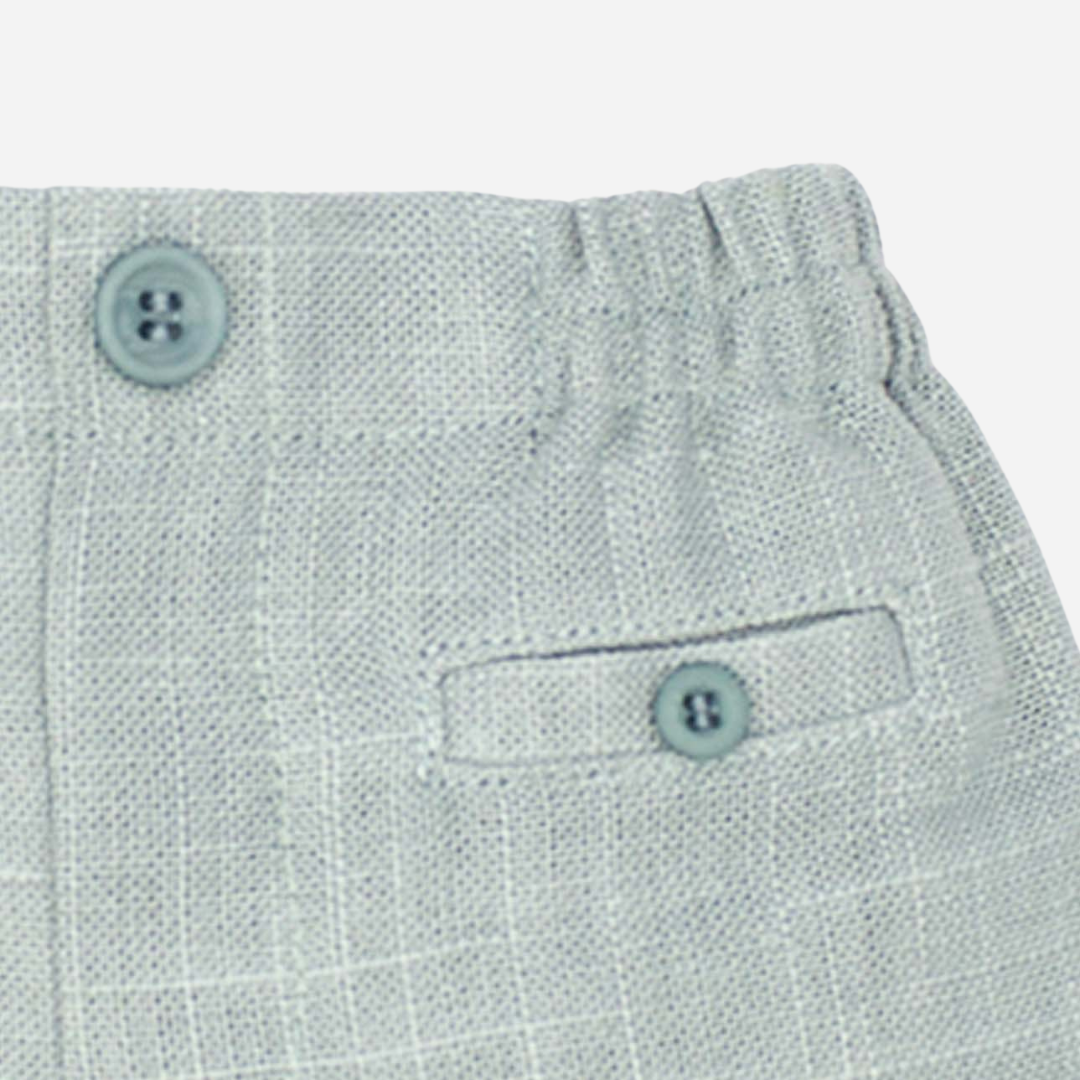 sold at Bombon shop, designed by fina ejerique brand, green linen shorts for babies and toddlers are perfect for spring and summer. zoom view