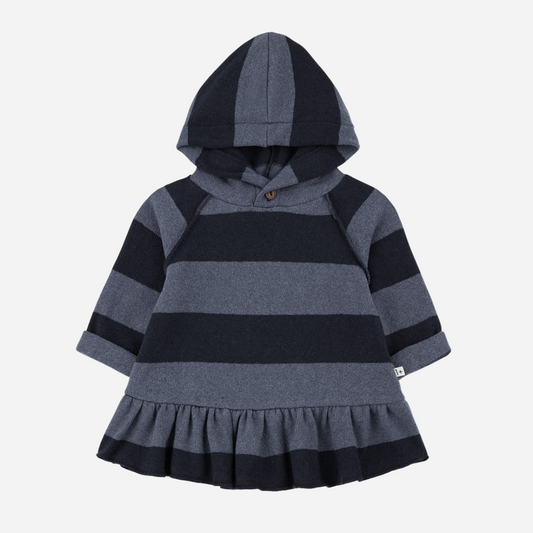 Children's hoodie dress with black and gray stripes on a white background