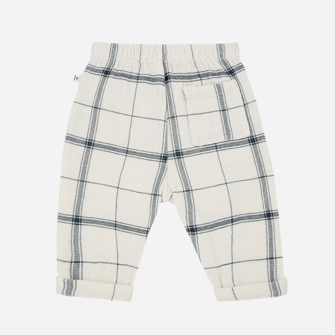 sold at Bombon shop, designed by 1+ int he family, these pants for baby boys and toddlers are perfect for spring and summer. back view
