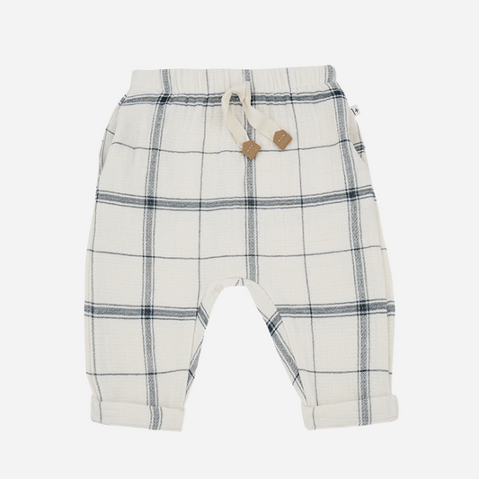 sold at Bombon shop, designed by 1+ int he family, these pants for baby boys and toddlers are perfect for spring and summer. front view