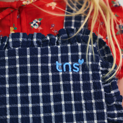 sold at Bombon, designed by The New Society baby jumpsuit in midnight check pattern with soft cotton blend and relaxed fit