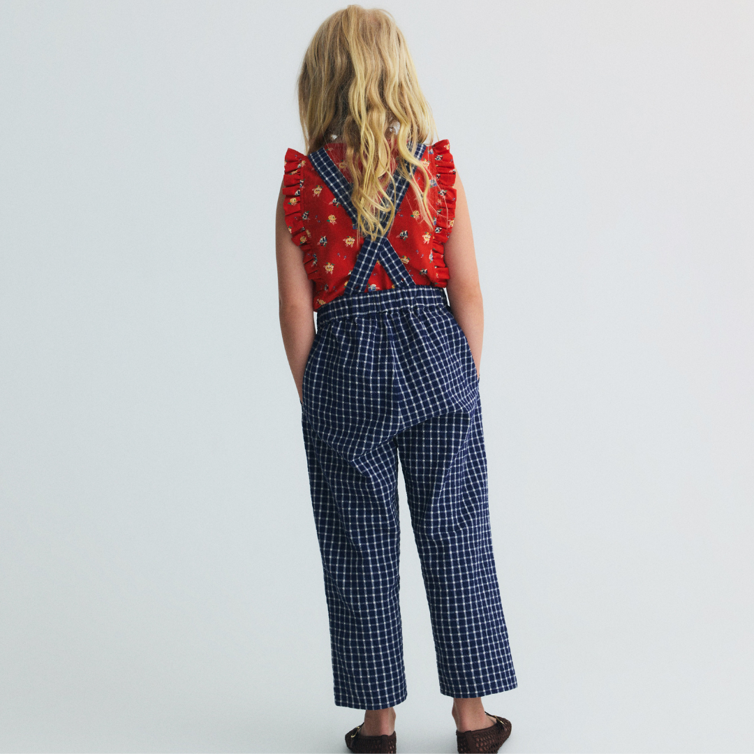 sold at Bombon, designed by The New Society baby jumpsuit in midnight check pattern with soft cotton blend and relaxed fit