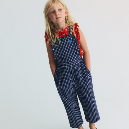 sold at Bombon, designed by The New Society baby jumpsuit in midnight check pattern with soft cotton blend and relaxed fit