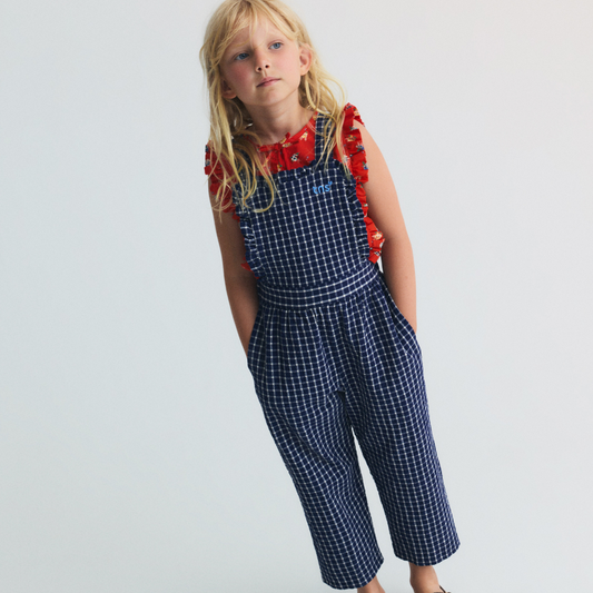 sold at Bombon, designed by The New Society baby jumpsuit in midnight check pattern with soft cotton blend and relaxed fit