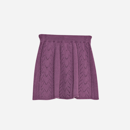 Sold at Bombon shop, this girls’ knit skirt by The New Society comes in a lilac tone with a delicate pointelle design and an adjustable drawstring waistband for a cozy and elegant everyday outfit. back