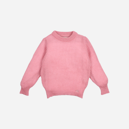 Sold at Bombon shop, this girls’ jumper by The New Society comes in a soft pink ribbed knit with a classic crew neckline and relaxed fit—perfect for cozy, everyday layering with a sweet touch. front